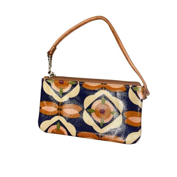 Fossil “Key-Per” Navy Floral Waxed Leather Wristlet  Card Keeper  Classic Trendy - Picture 3 of 11